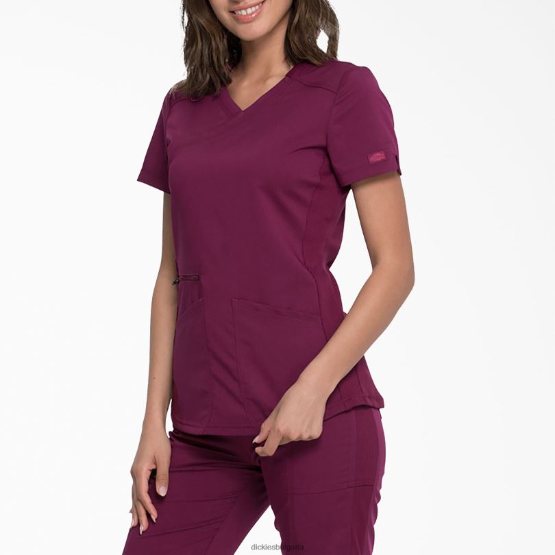 Жени Dickies Balance mock wrap Scrub Top вино (спечеля) облекло R2PH82543