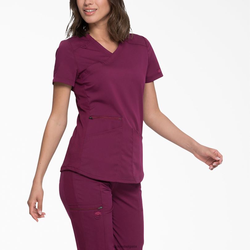 Жени Dickies Balance mock wrap Scrub Top вино (спечеля) облекло R2PH82543