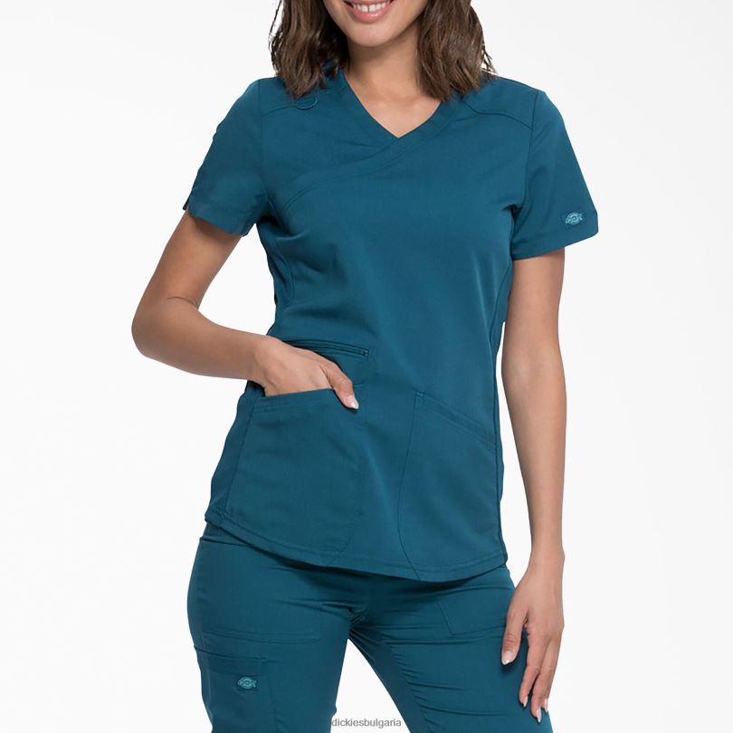 Жени Dickies Balance mock wrap Scrub Top карибско синьо (crb) облекло R2PH82538
