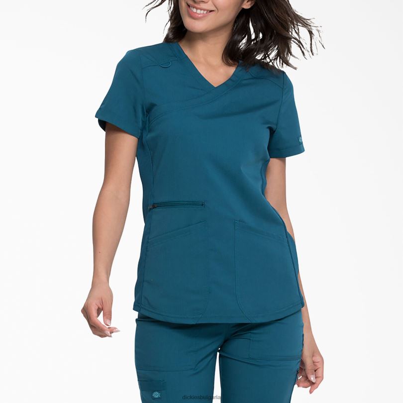 Жени Dickies Balance mock wrap Scrub Top карибско синьо (crb) облекло R2PH82538
