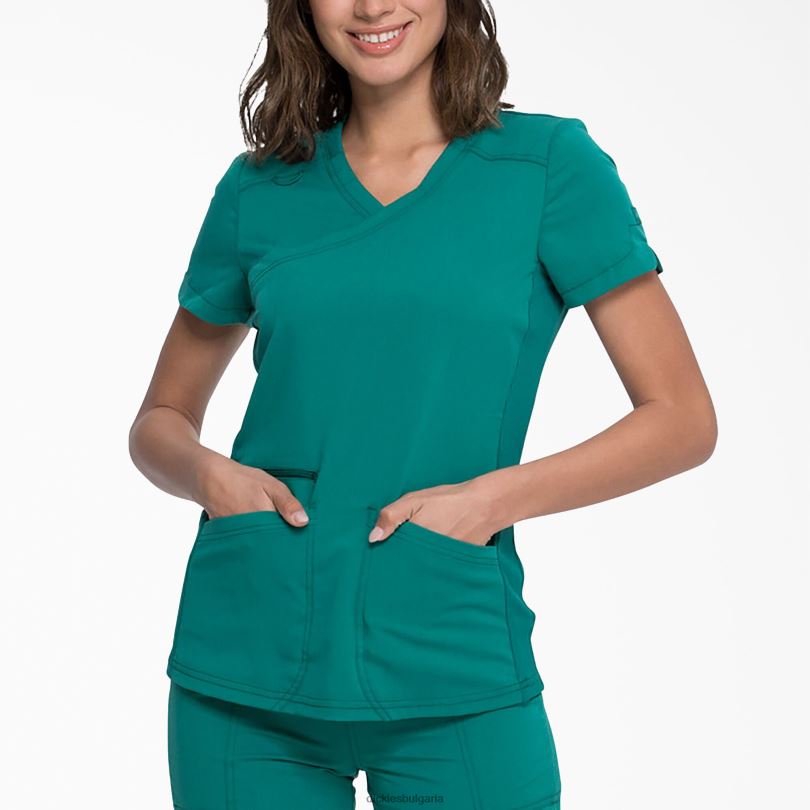 Жени Dickies Balance mock wrap Scrub Top ловец зелено (htr) облекло R2PH82539