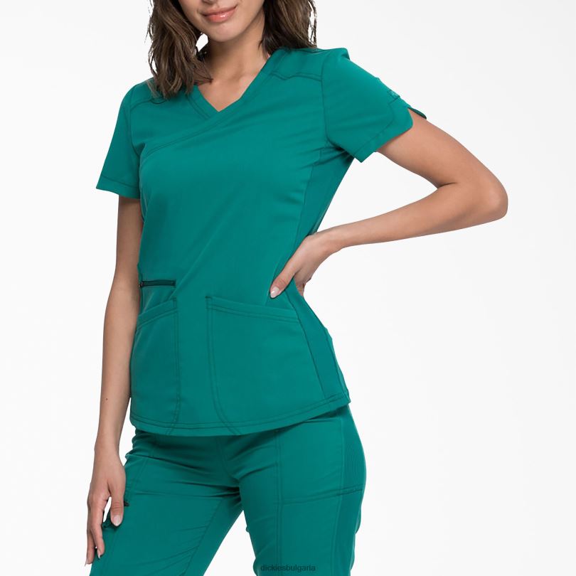 Жени Dickies Balance mock wrap Scrub Top ловец зелено (htr) облекло R2PH82539