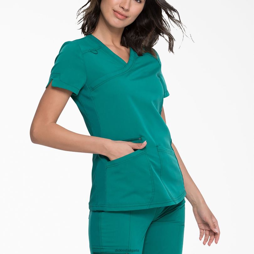 Жени Dickies Balance mock wrap Scrub Top ловец зелено (htr) облекло R2PH82539