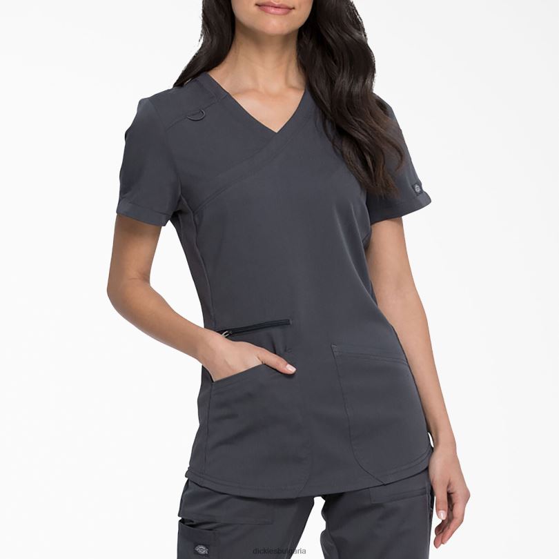 Жени Dickies Balance mock wrap Scrub Top калаено сиво (pew) облекло R2PH82541
