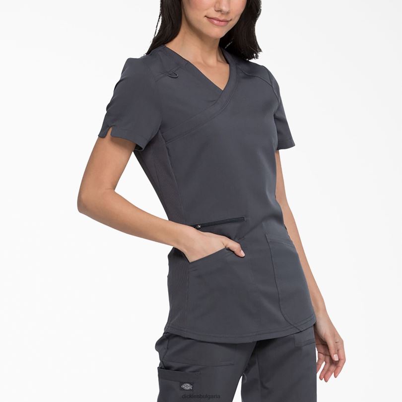 Жени Dickies Balance mock wrap Scrub Top калаено сиво (pew) облекло R2PH82541