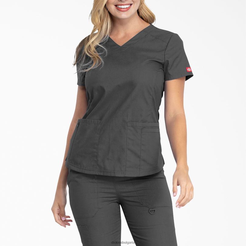 Жени Dickies eds фирмено горнище с v-образно деколте калаено сиво (pew) облекло R2PH82595