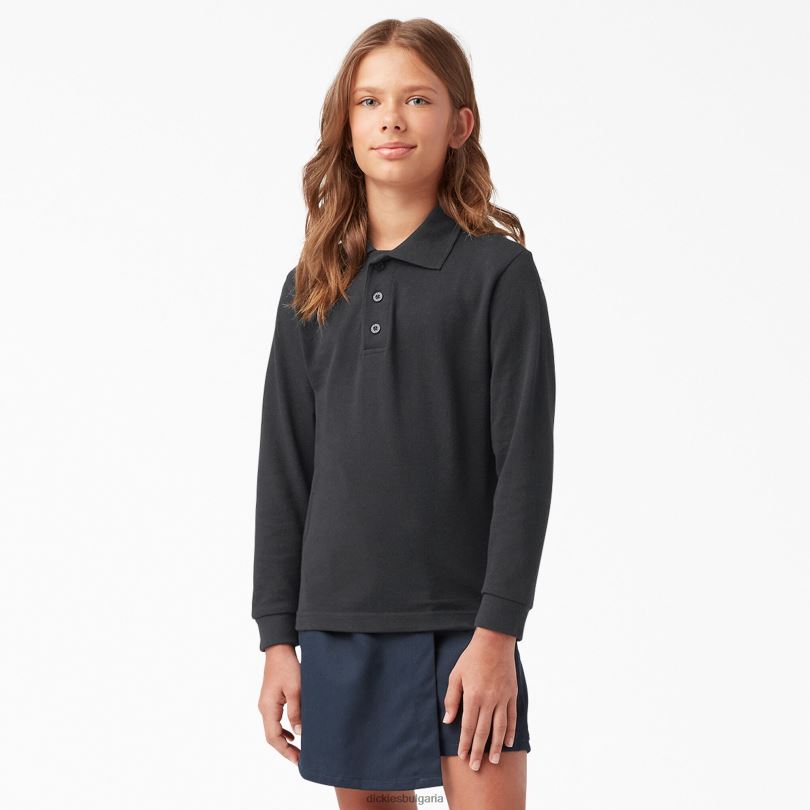 деца Dickies пике поло с дълъг ръкав черно (kbk) облекло R2PH82697