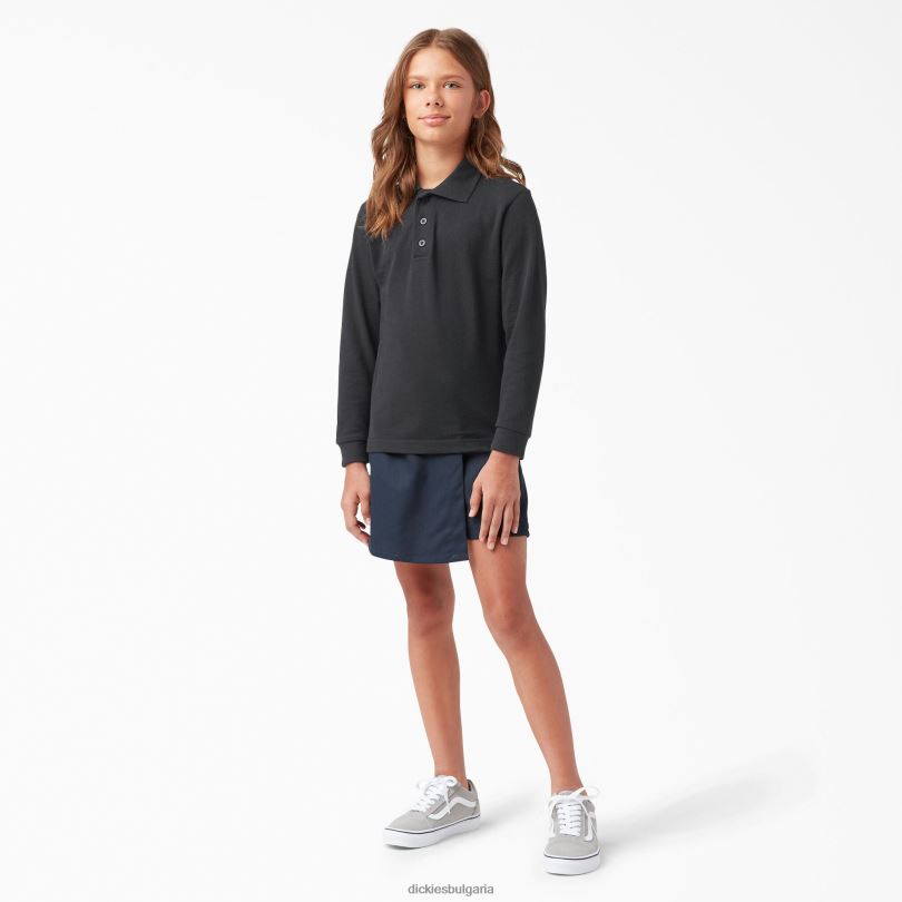 деца Dickies пике поло с дълъг ръкав черно (kbk) облекло R2PH82697