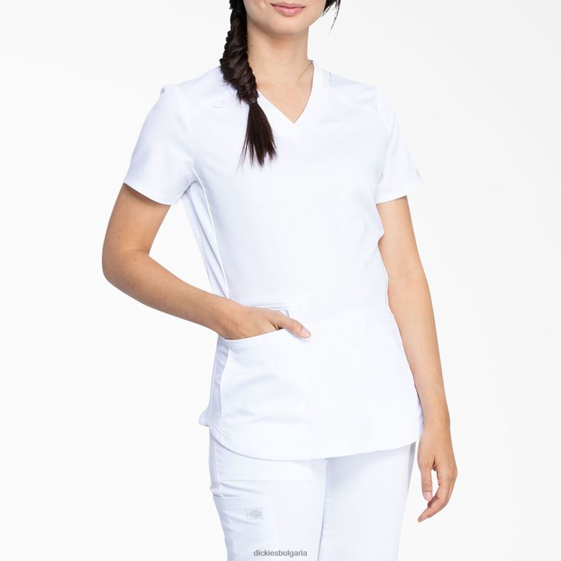 Жени Dickies балансирана горна част с v-образно деколте и джоб с цип бяло (dwh) облекло R2PH82476