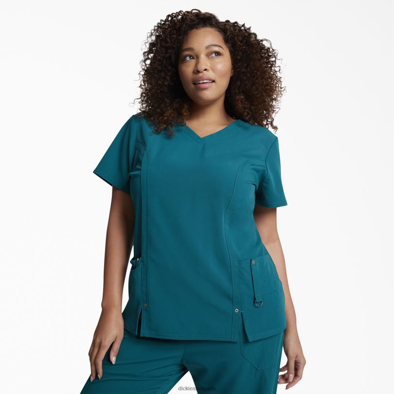 Жени Dickies екстремно еластично горнище с v-образно деколте ловец зелено (htr) облекло R2PH82468