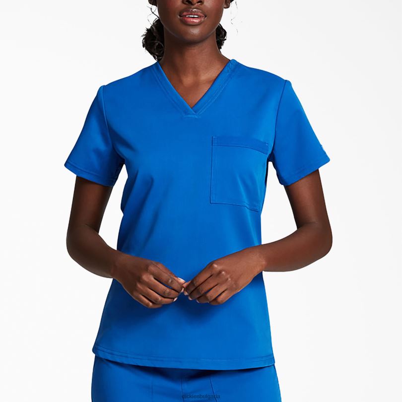 Жени Dickies чиста горна част с v-образно деколте и джоб на гърдите кралско синьо (rb) облекло R2PH82601