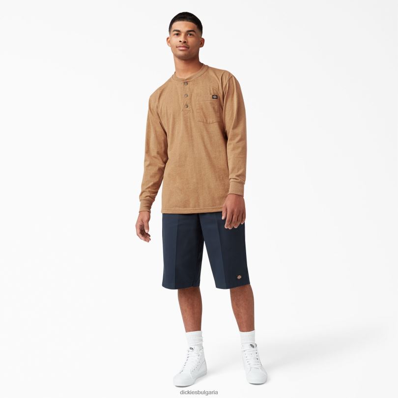 мъже Dickies тениска Heather Heather Heather с дълги ръкави кафява патица хедър (bdh) облекло R2PH8774