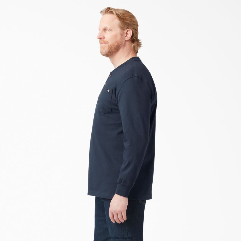 мъже Dickies тежка тениска с дълъг ръкав Henley тъмно синьо (dn) облекло R2PH8695
