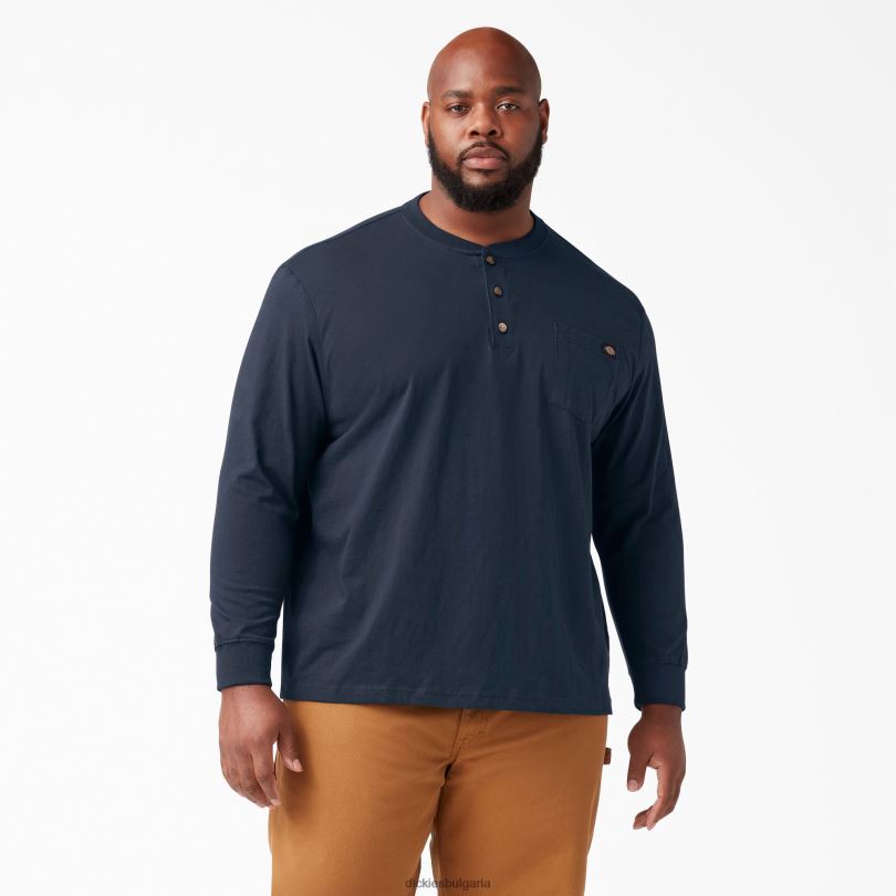 мъже Dickies тежка тениска с дълъг ръкав Henley тъмно синьо (dn) облекло R2PH8695