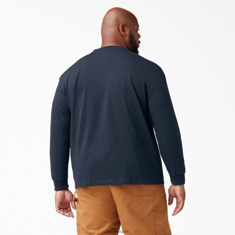 мъже Dickies тежка тениска с дълъг ръкав Henley тъмно синьо (dn) облекло R2PH8695