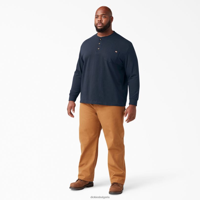 мъже Dickies тежка тениска с дълъг ръкав Henley тъмно синьо (dn) облекло R2PH8695