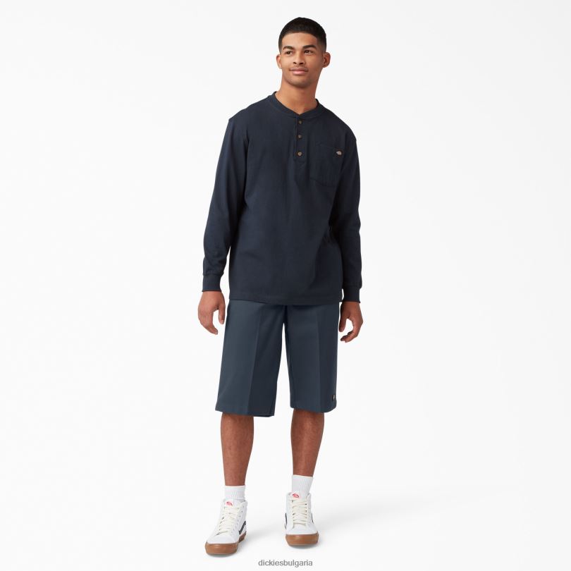 мъже Dickies тежка тениска с дълъг ръкав Henley тъмно синьо (dn) облекло R2PH8695