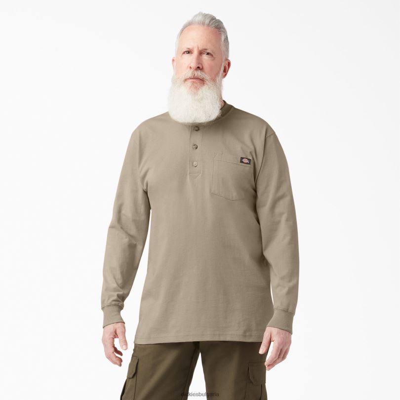 мъже Dickies тежка тениска с дълъг ръкав Henley пустинен пясък (ds) облекло R2PH8696