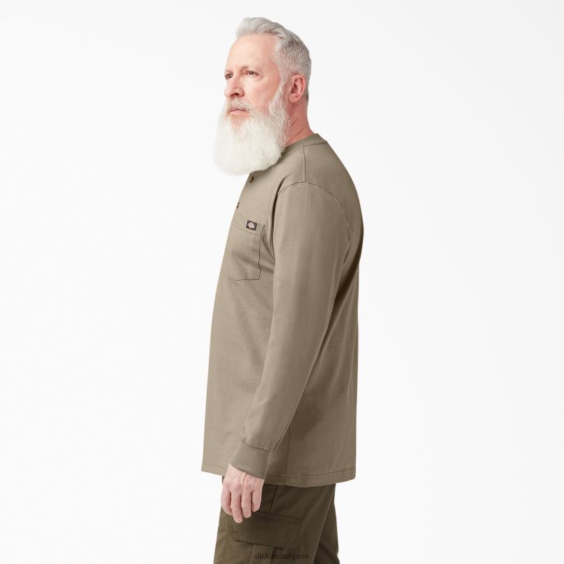 мъже Dickies тежка тениска с дълъг ръкав Henley пустинен пясък (ds) облекло R2PH8696