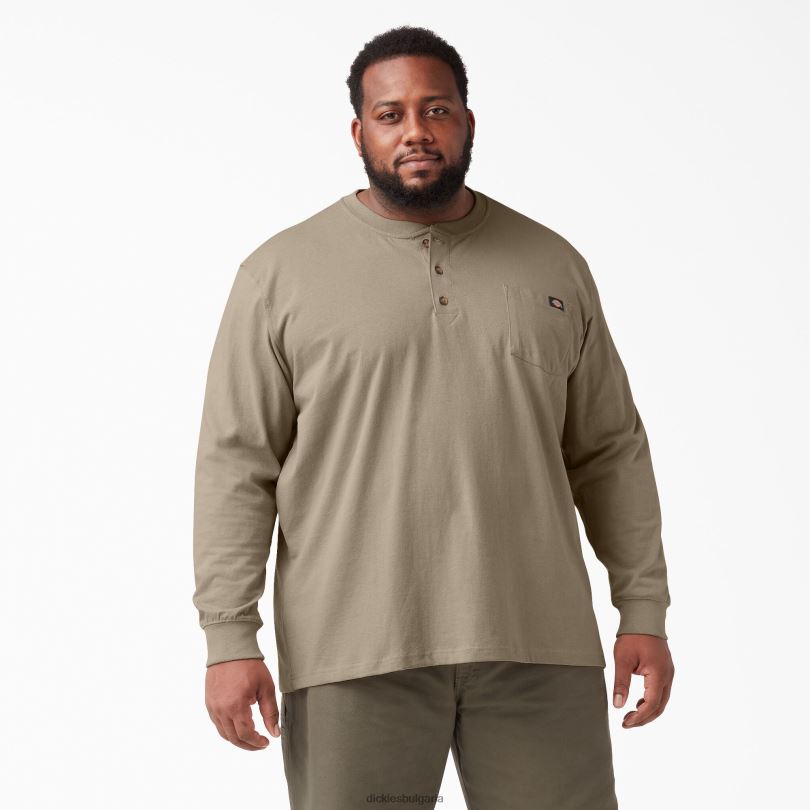 мъже Dickies тежка тениска с дълъг ръкав Henley пустинен пясък (ds) облекло R2PH8696