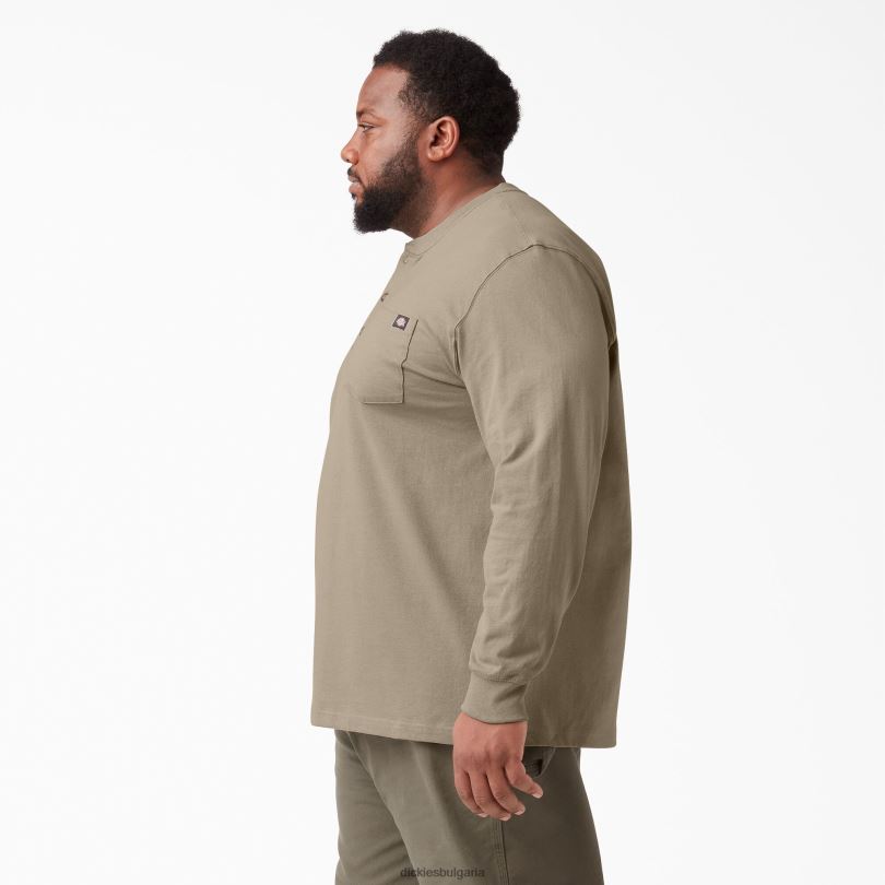мъже Dickies тежка тениска с дълъг ръкав Henley пустинен пясък (ds) облекло R2PH8696