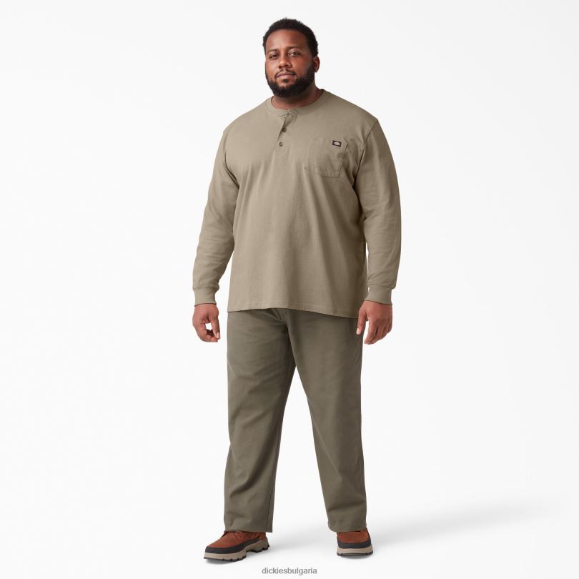 мъже Dickies тежка тениска с дълъг ръкав Henley пустинен пясък (ds) облекло R2PH8696