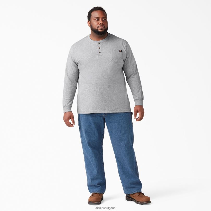 мъже Dickies тежка тениска с дълъг ръкав Henley хедър сиво (hg) облекло R2PH8698