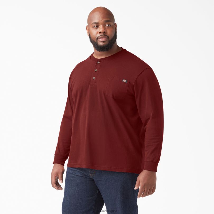 мъже Dickies тежка тениска с дълъг ръкав Henley бяло кафяво (mb1) облекло R2PH8699