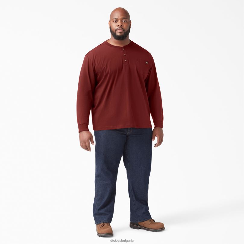 мъже Dickies тежка тениска с дълъг ръкав Henley бяло кафяво (mb1) облекло R2PH8699