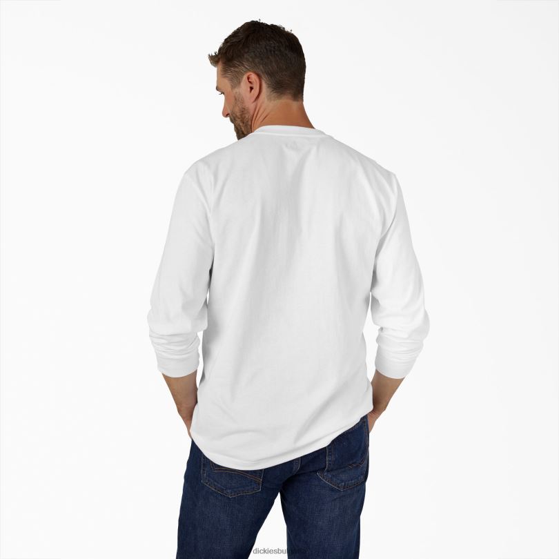 мъже Dickies тежка тениска с дълъг ръкав Henley бяло (wh) облекло R2PH8700