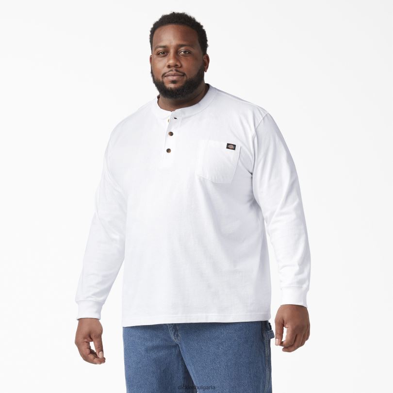 мъже Dickies тежка тениска с дълъг ръкав Henley бяло (wh) облекло R2PH8700