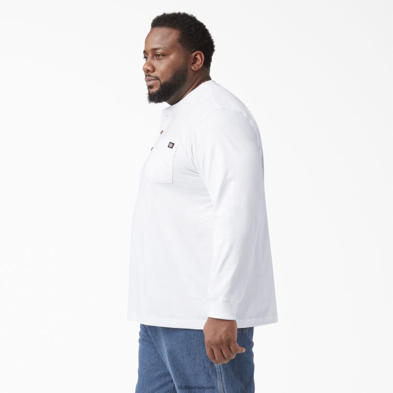 мъже Dickies тежка тениска с дълъг ръкав Henley бяло (wh) облекло R2PH8700