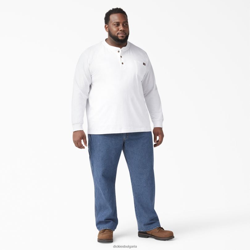 мъже Dickies тежка тениска с дълъг ръкав Henley бяло (wh) облекло R2PH8700