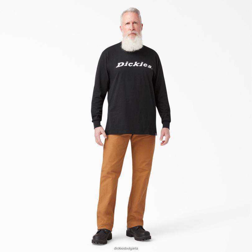 мъже Dickies графична тениска с дълъг ръкав с нормална кройка черен (abk) облекло R2PH8947