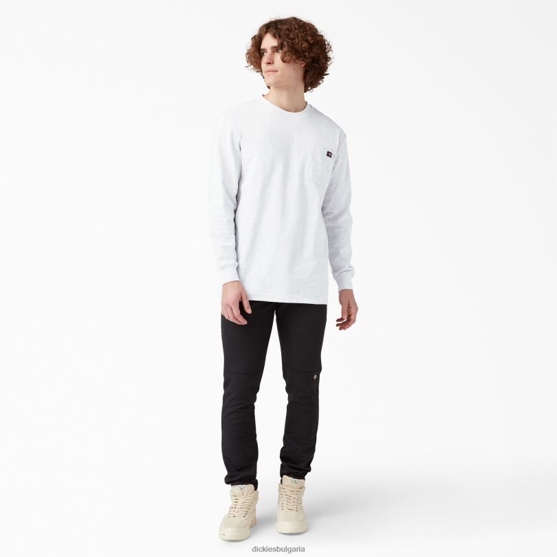 мъже Dickies тежка тениска с дълъг ръкав пепеляво сиво (ag) облекло R2PH8600