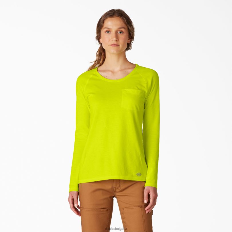 Жени Dickies охлаждаща тениска с дълъг ръкав ярко жълто (bwd) облекло R2PH81629