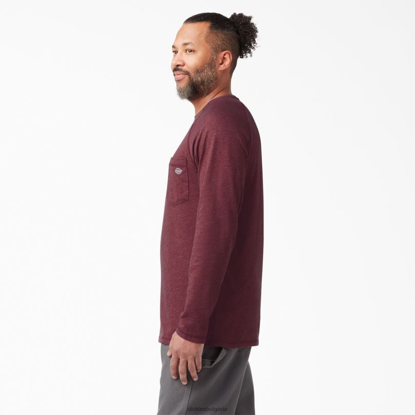 мъже Dickies охлаждаща тениска с дълъг ръкав бордо хедър (byh) облекло R2PH8617