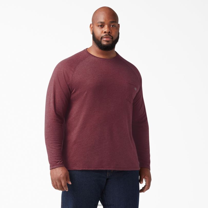 мъже Dickies охлаждаща тениска с дълъг ръкав бордо хедър (byh) облекло R2PH8617