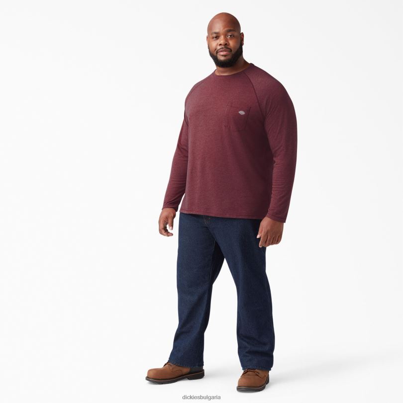 мъже Dickies охлаждаща тениска с дълъг ръкав бордо хедър (byh) облекло R2PH8617