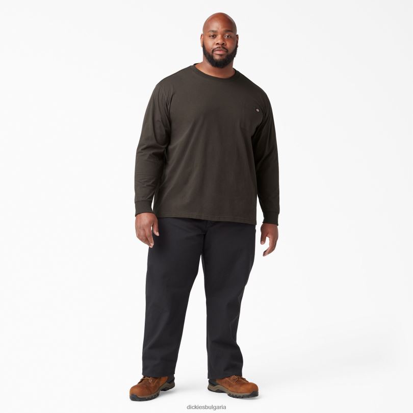 мъже Dickies тежка тениска с дълъг ръкав шоколадово кафяво (cb) облекло R2PH8603