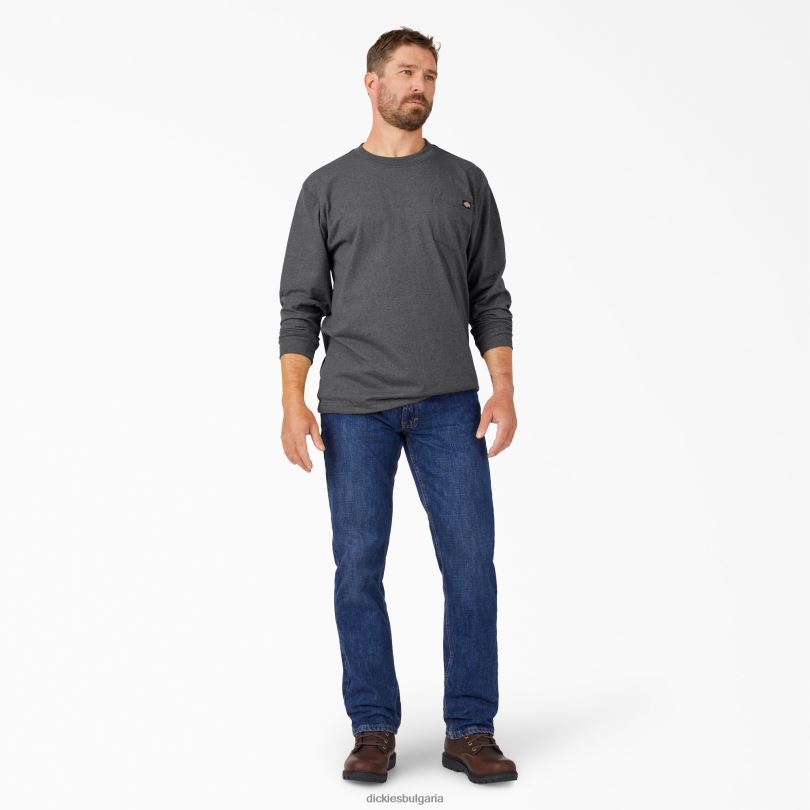 мъже Dickies тежка тениска с дълги ръкави въглен сива хедър (cgh) облекло R2PH8717