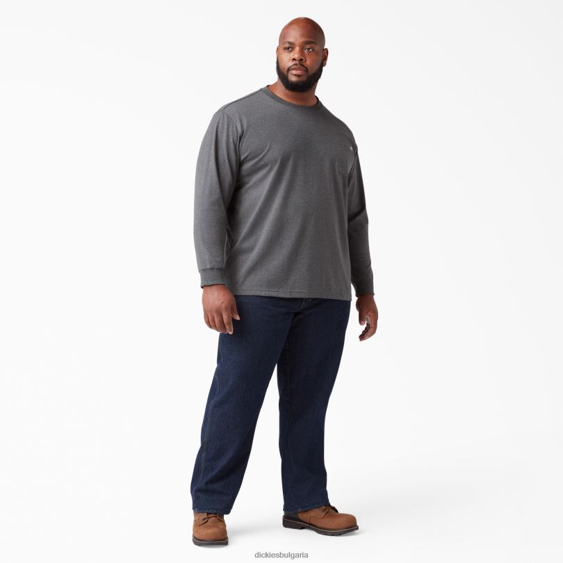 мъже Dickies тежка тениска с дълги ръкави въглен сива хедър (cgh) облекло R2PH8717