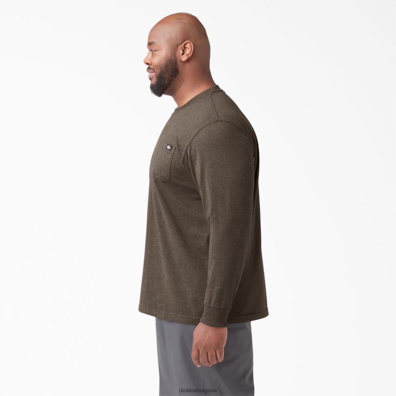 мъже Dickies тежка тениска с дълги ръкави шоколадов хедър (cth) облекло R2PH8718