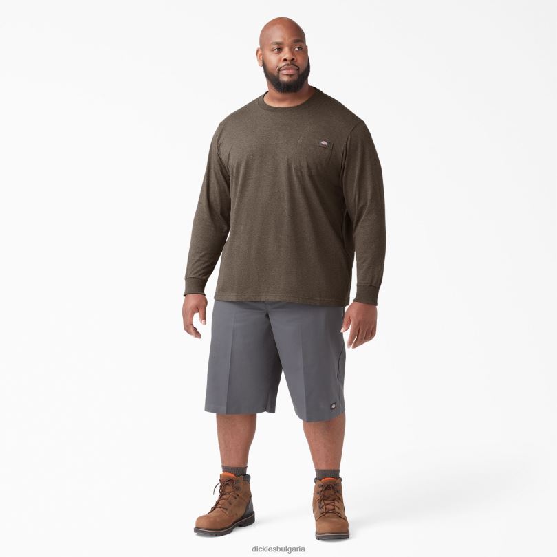 мъже Dickies тежка тениска с дълги ръкави шоколадов хедър (cth) облекло R2PH8718