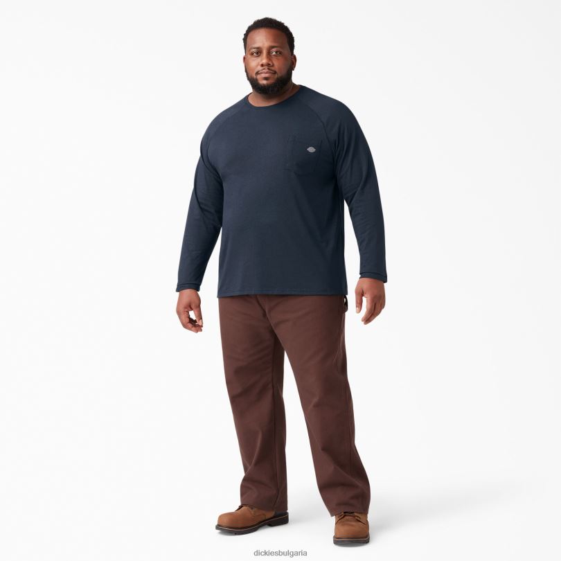 мъже Dickies охлаждаща тениска с дълъг ръкав тъмно синьо (dn) облекло R2PH8618