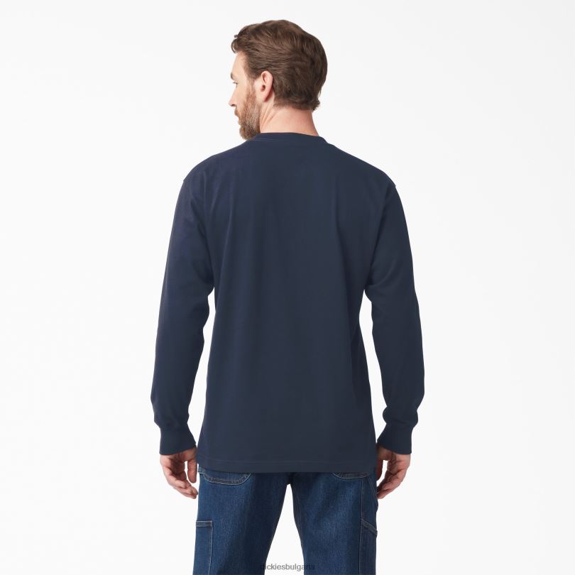 мъже Dickies тениска с трицветно лого с дълъг ръкав тъмно синьо (dn) облекло R2PH8827
