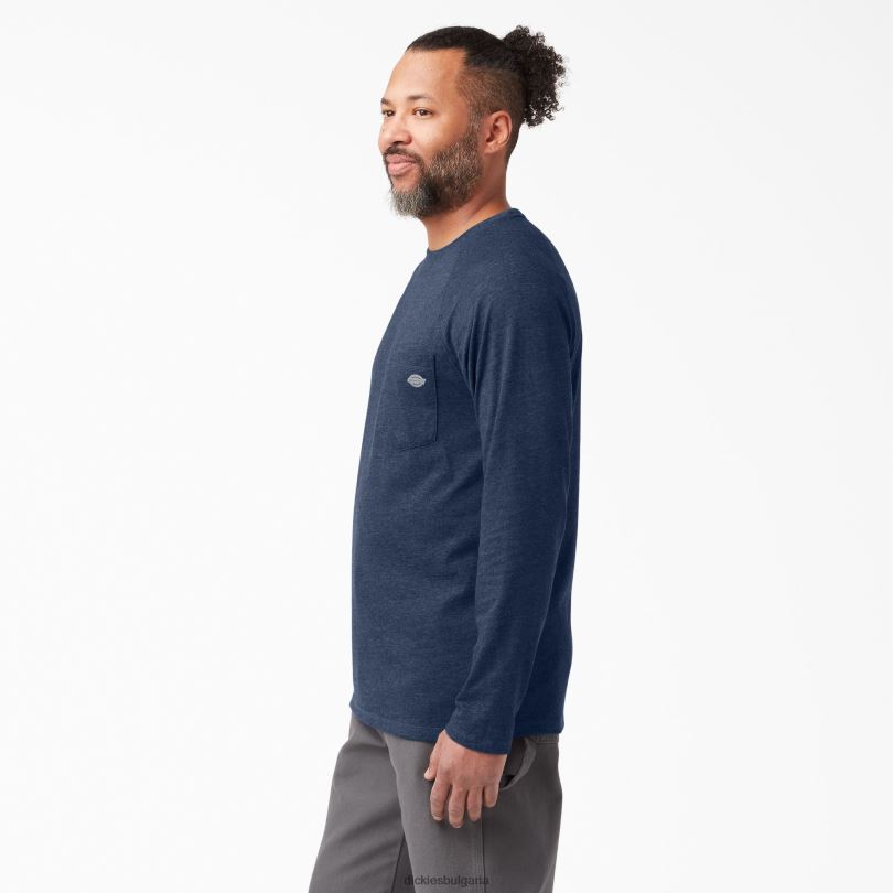 мъже Dickies охлаждаща тениска с дълъг ръкав тъмно синьо хедър (dnh) облекло R2PH8619