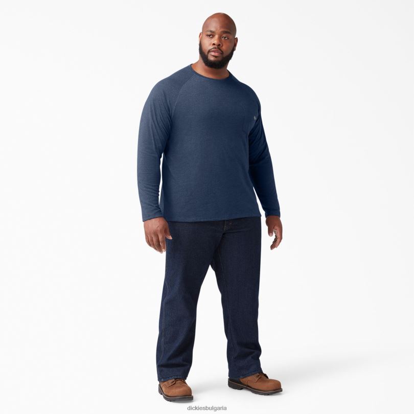 мъже Dickies охлаждаща тениска с дълъг ръкав тъмно синьо хедър (dnh) облекло R2PH8619