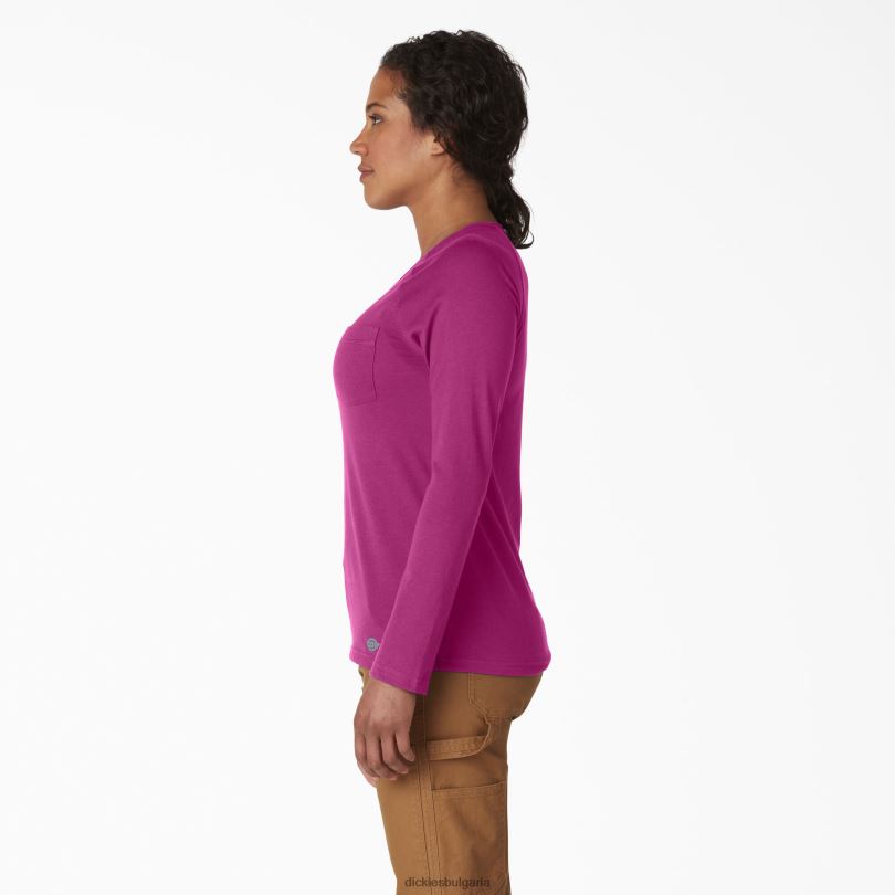 Жени Dickies охлаждаща тениска с дълъг ръкав фестивална фуксия (f2f) облекло R2PH81634
