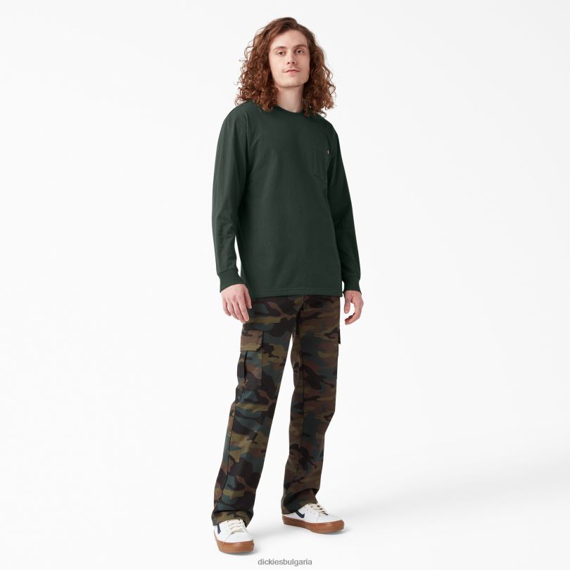 мъже Dickies тежка тениска с дълъг ръкав ловджийско зелено (gh) облекло R2PH8609